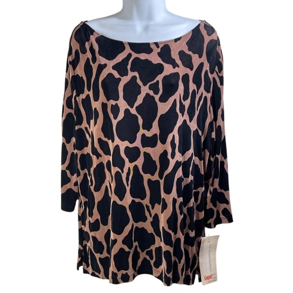 Gepetto Women's XL Giraffe‎ Print Boat Neck L giraffe Top  USA vintage mob wife